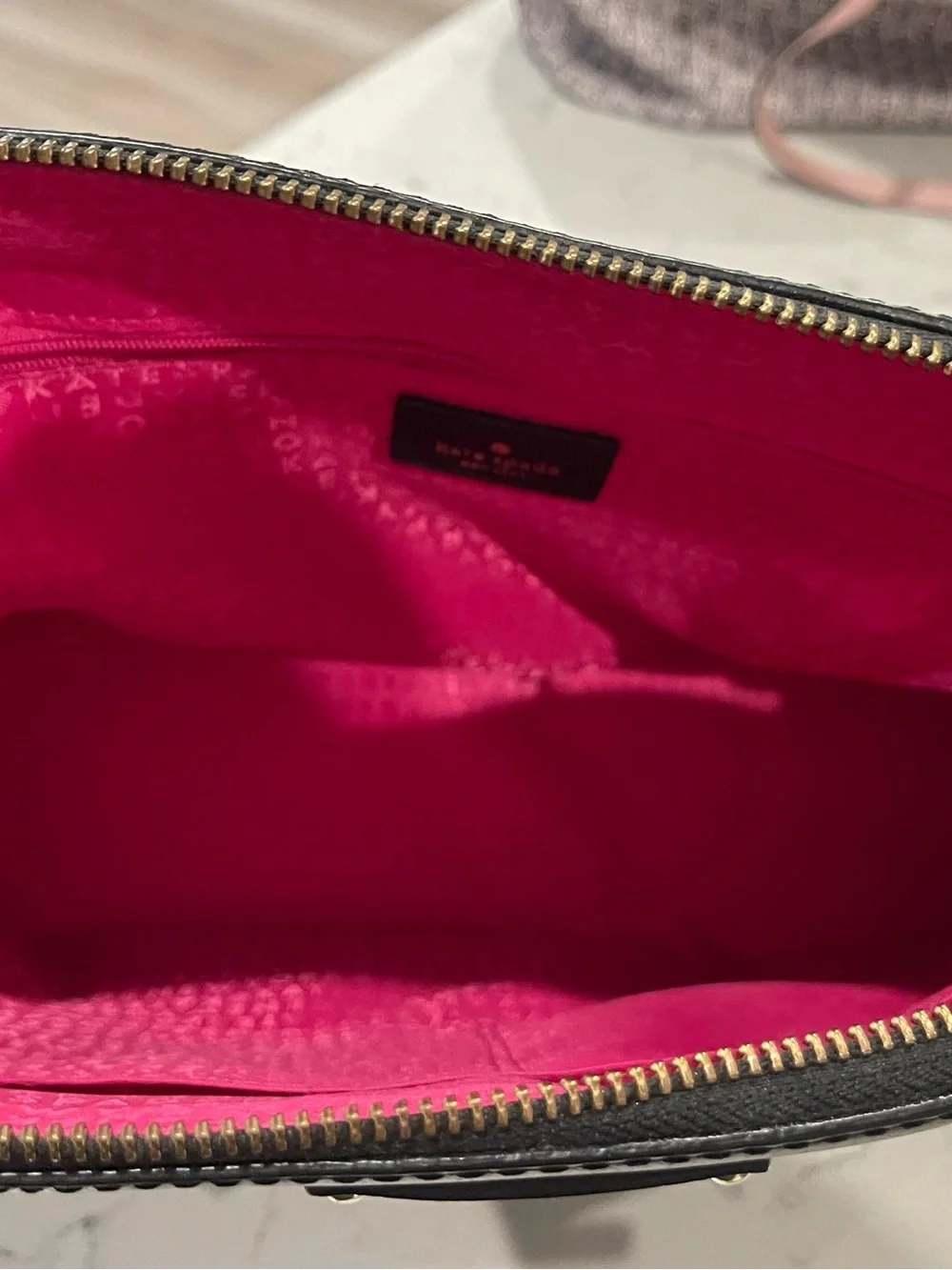 Kate Spade Wellesley Rachelle Black Leather Dome Satchel Pink Lining